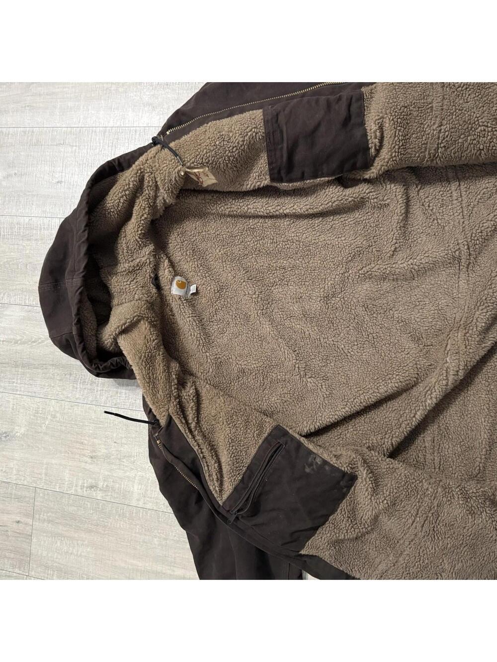 Carhart Coat C95 Dk Brown Duck Sherpa Lined Hooded Sandstone RIPCO Jacket Men XL - Picture 9 of 12
